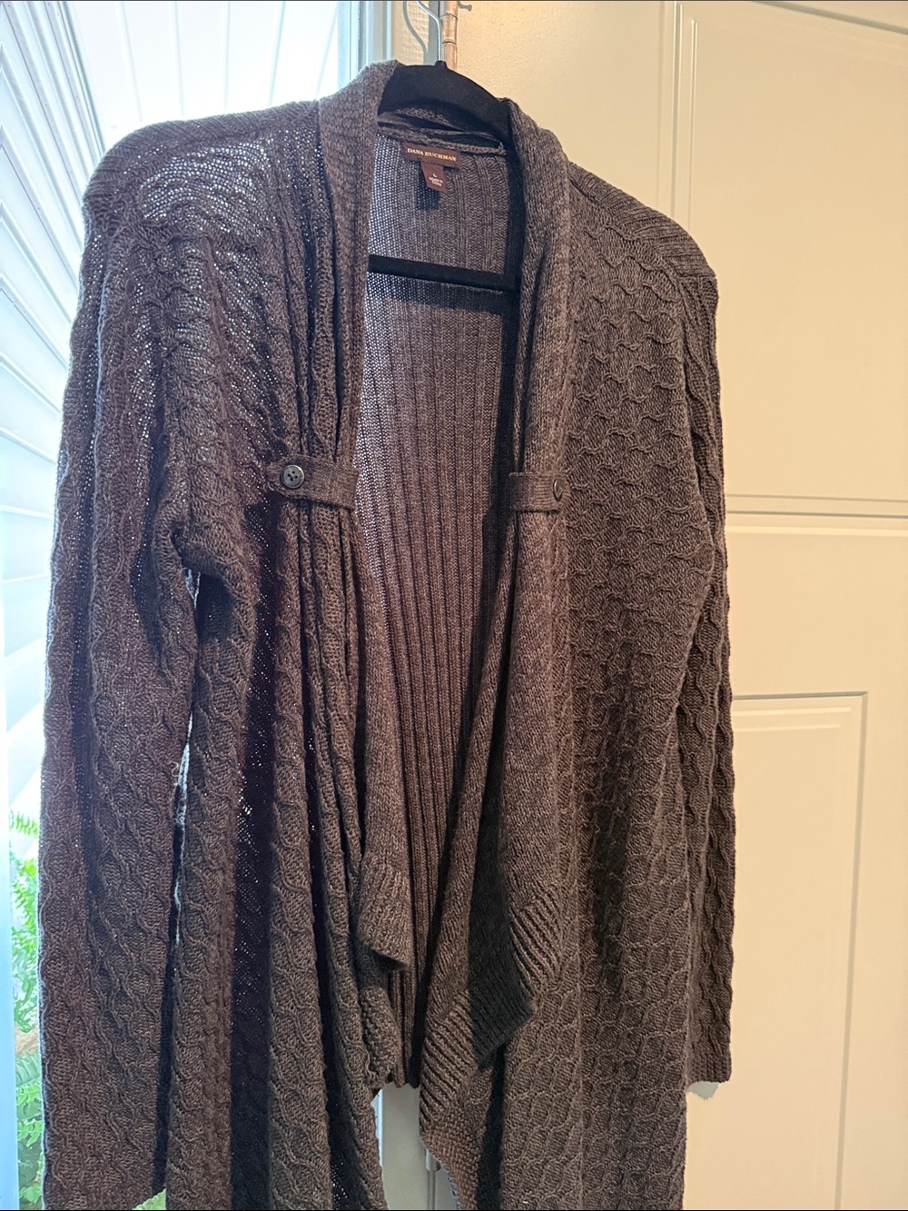 Dana Buchman Brown Open-Front Cable Knit Cardigan